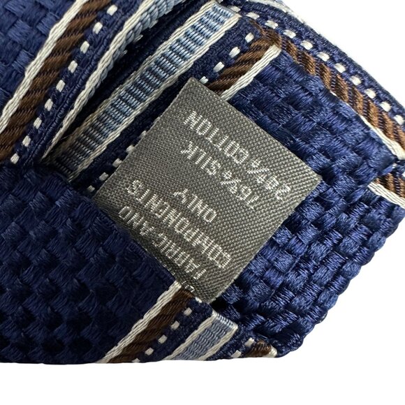 Daniel Cremieux Signature Collection Handmade Striped Tie Navy Blue Brown Silk - Picture 4 of 5
